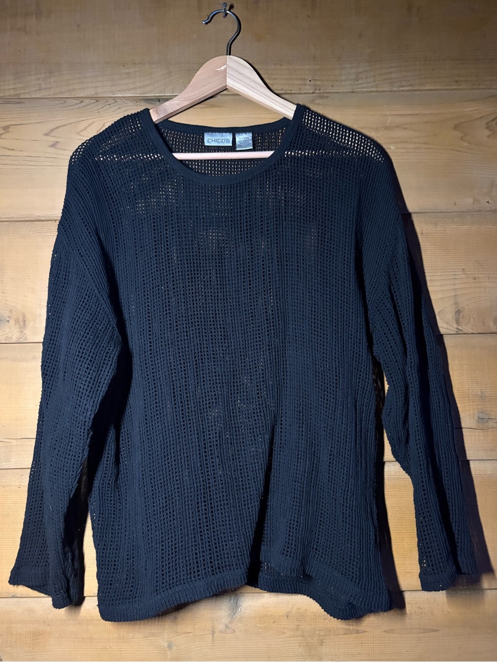 Black Open Knit Sweater Chico's Minimalist Layering Lightweight Goth Whimsigoth